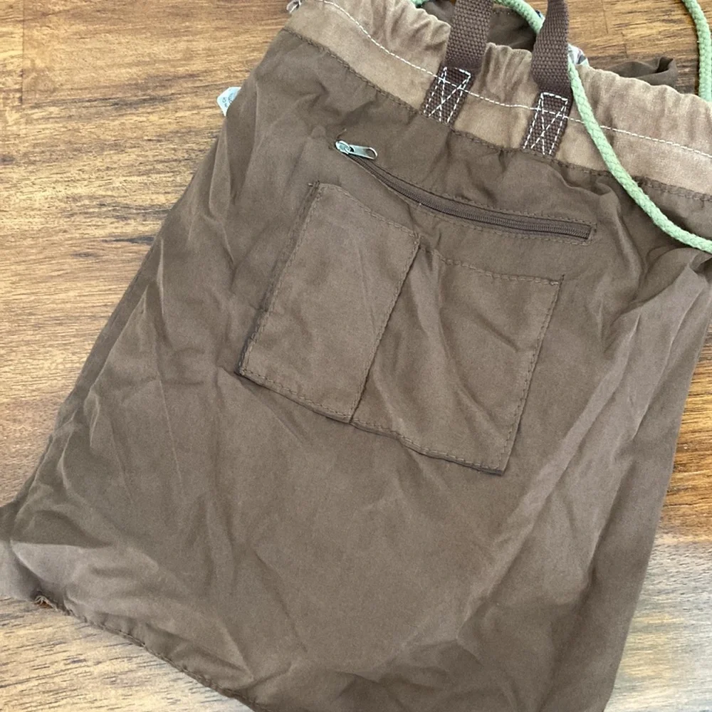 Ruffled Drawstring Bag Backpack Plaid Brown Frills Y2K Casual Lizzie McGuire